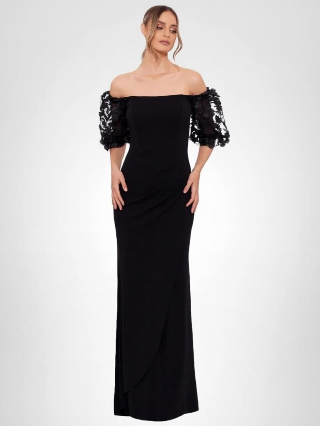 Xscape Illusion Sleeve Off Shoulder Maxi-Dress Sizes 14 Petite